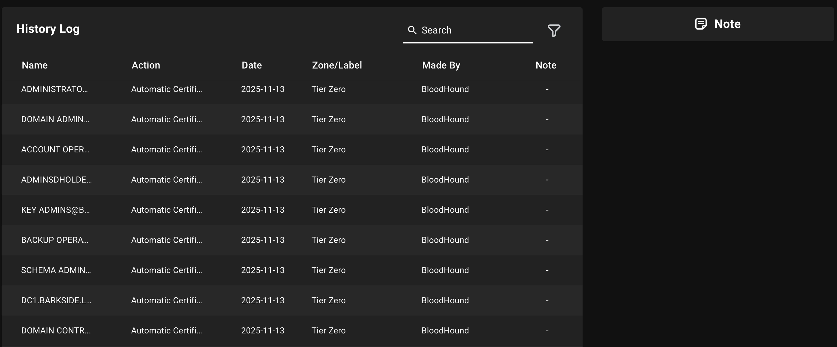 Zone Builder history log