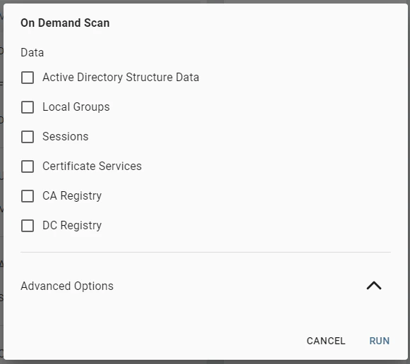 A collector client On Demand Scan configuration window