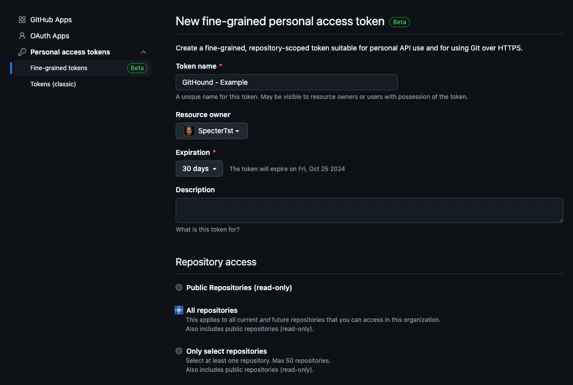 Select All repositories for token access