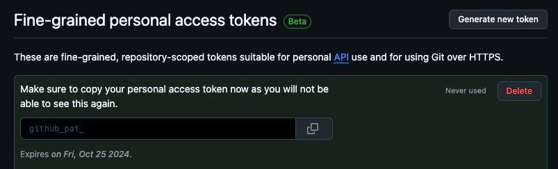Copy the generated token