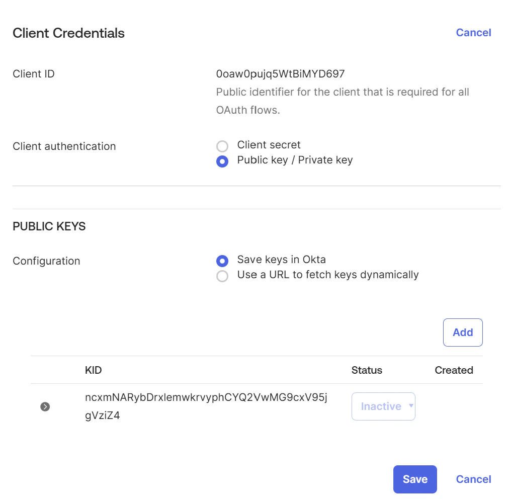 Public key listed in credentials