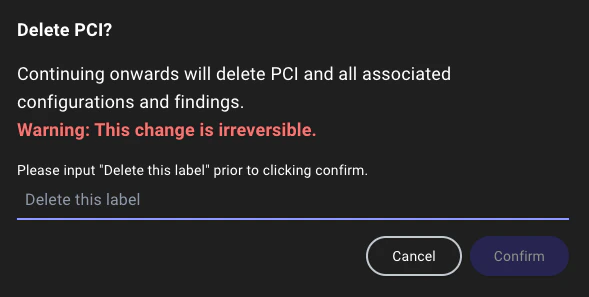 A view of the Zone Builder confirm label delete dialog