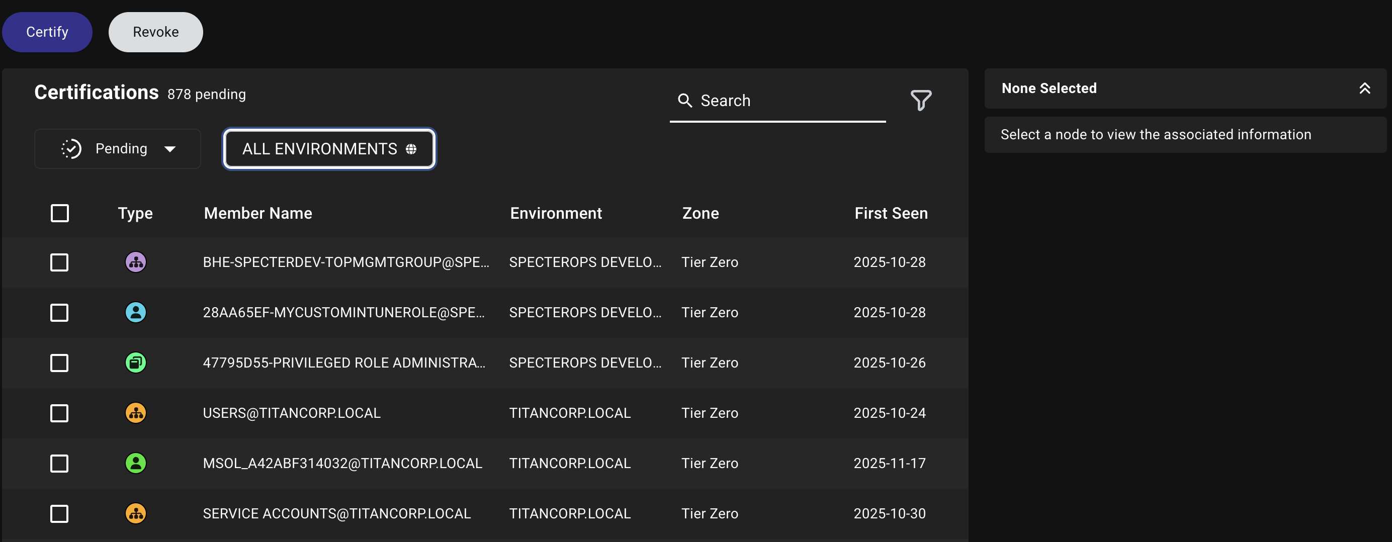 Privilege Zones certification tab A view of the Privilege Zones certification tab