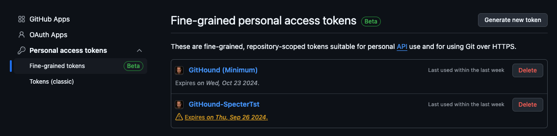 Generate new fine-grained token page