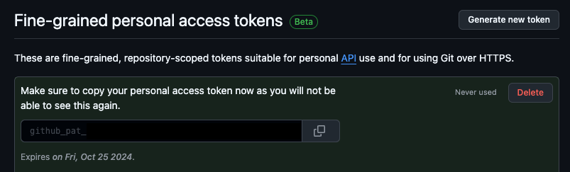 Copy the generated token