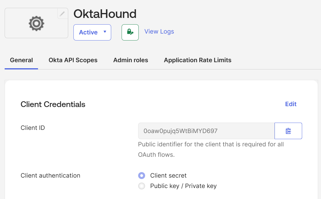 OktaHound app - Client Credentials