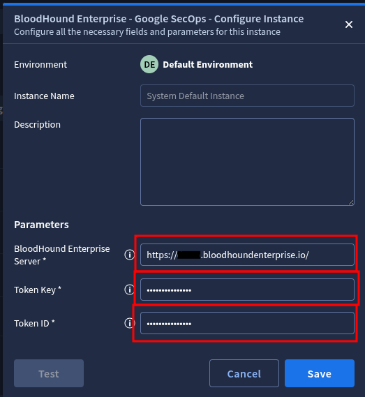 BloodHound Enterprise - Google SecOps integration configuration form.