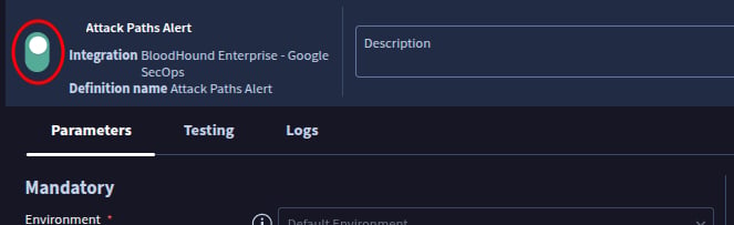 Connector page after the connector is enabled.
