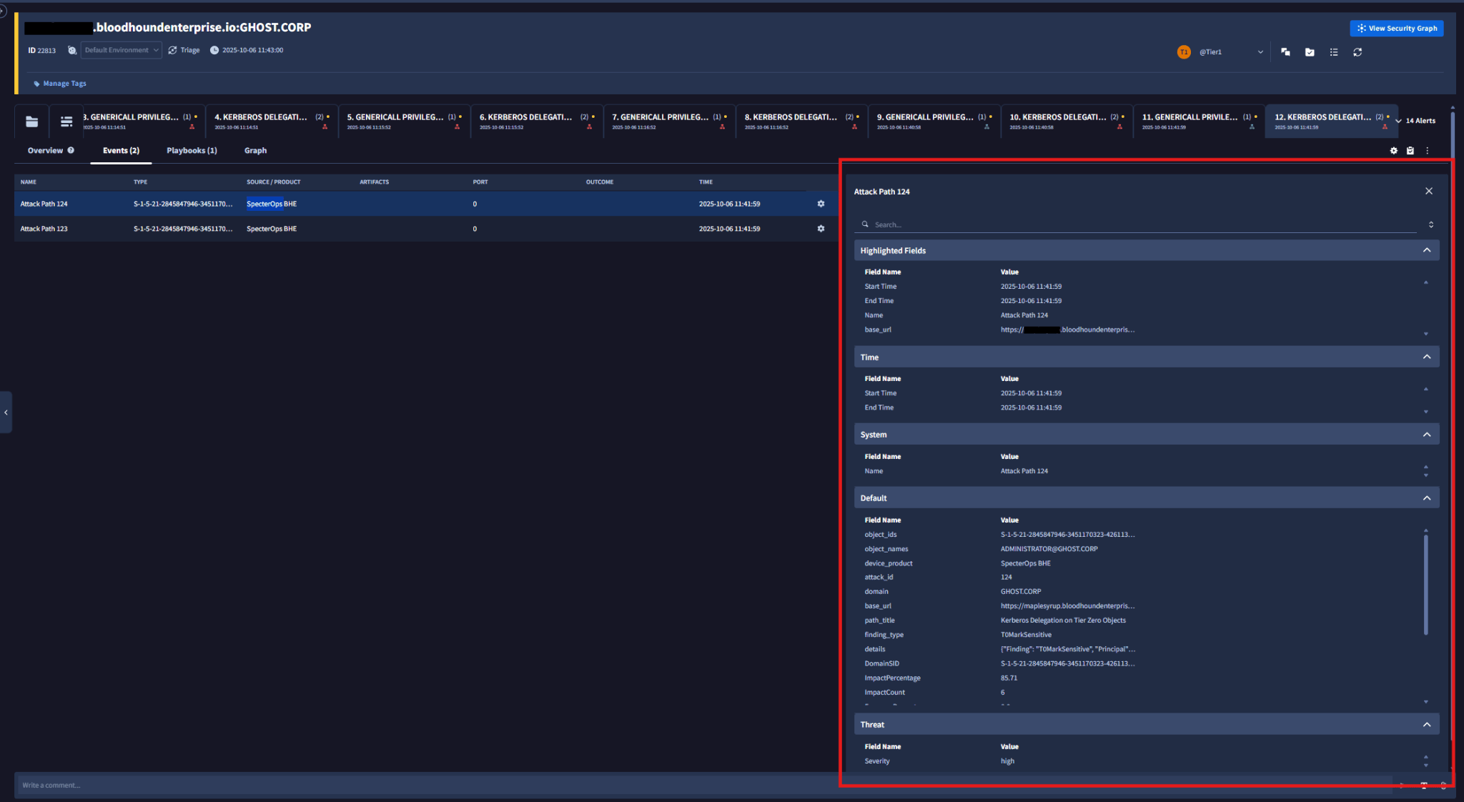 Google SecOps event details view showing Attack Path traversal data.
