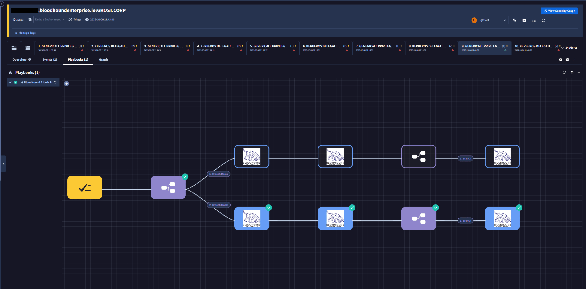 Google SecOps playbook tab for a generated BloodHound Enterprise case.