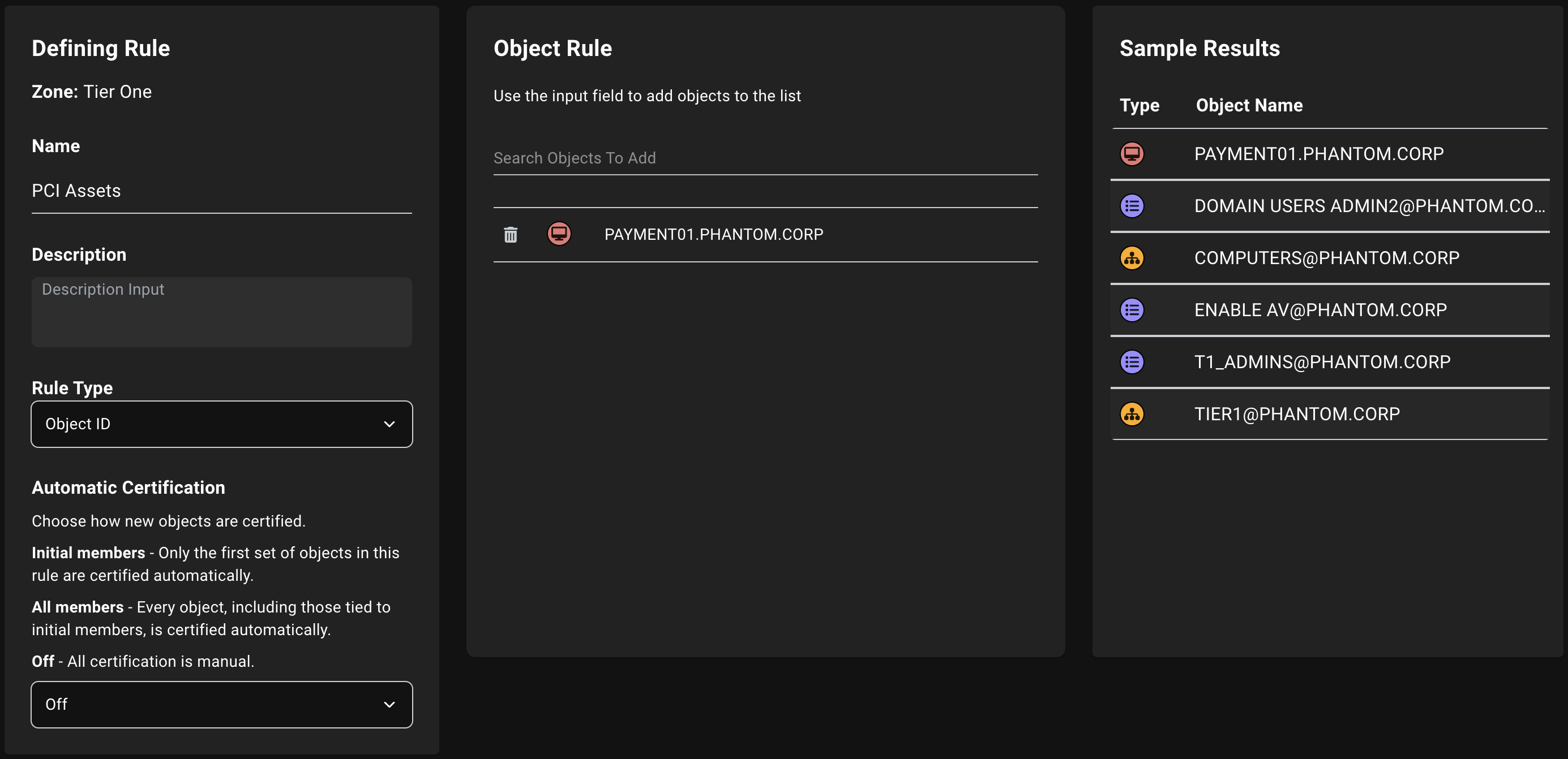 Object ID rule configuration Object ID rule configuration