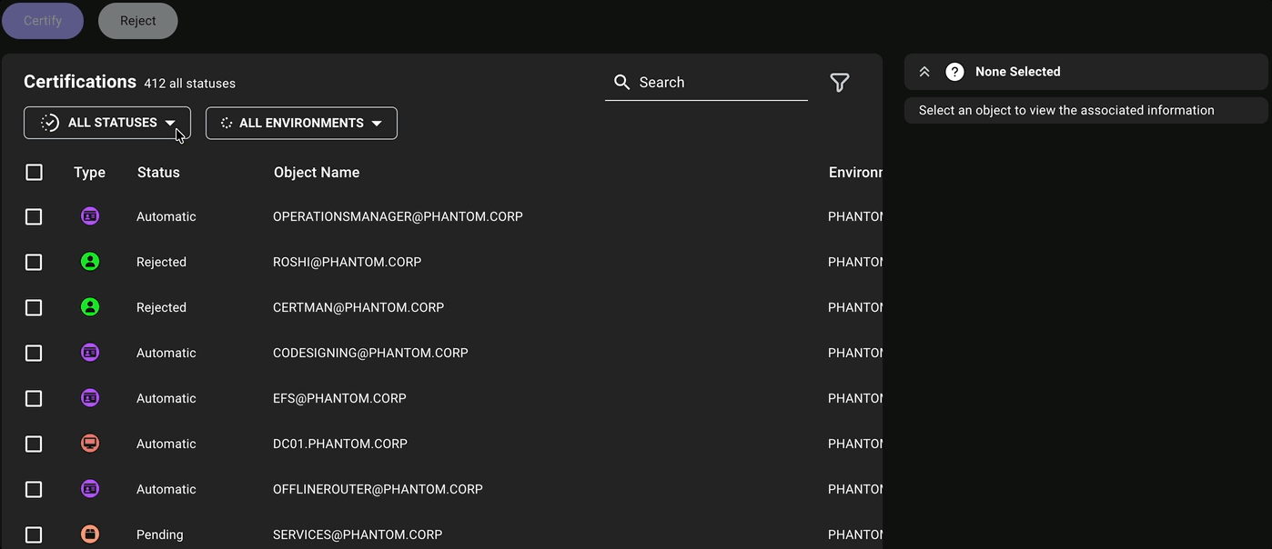 An animated view of the Zone Builder certification status filter