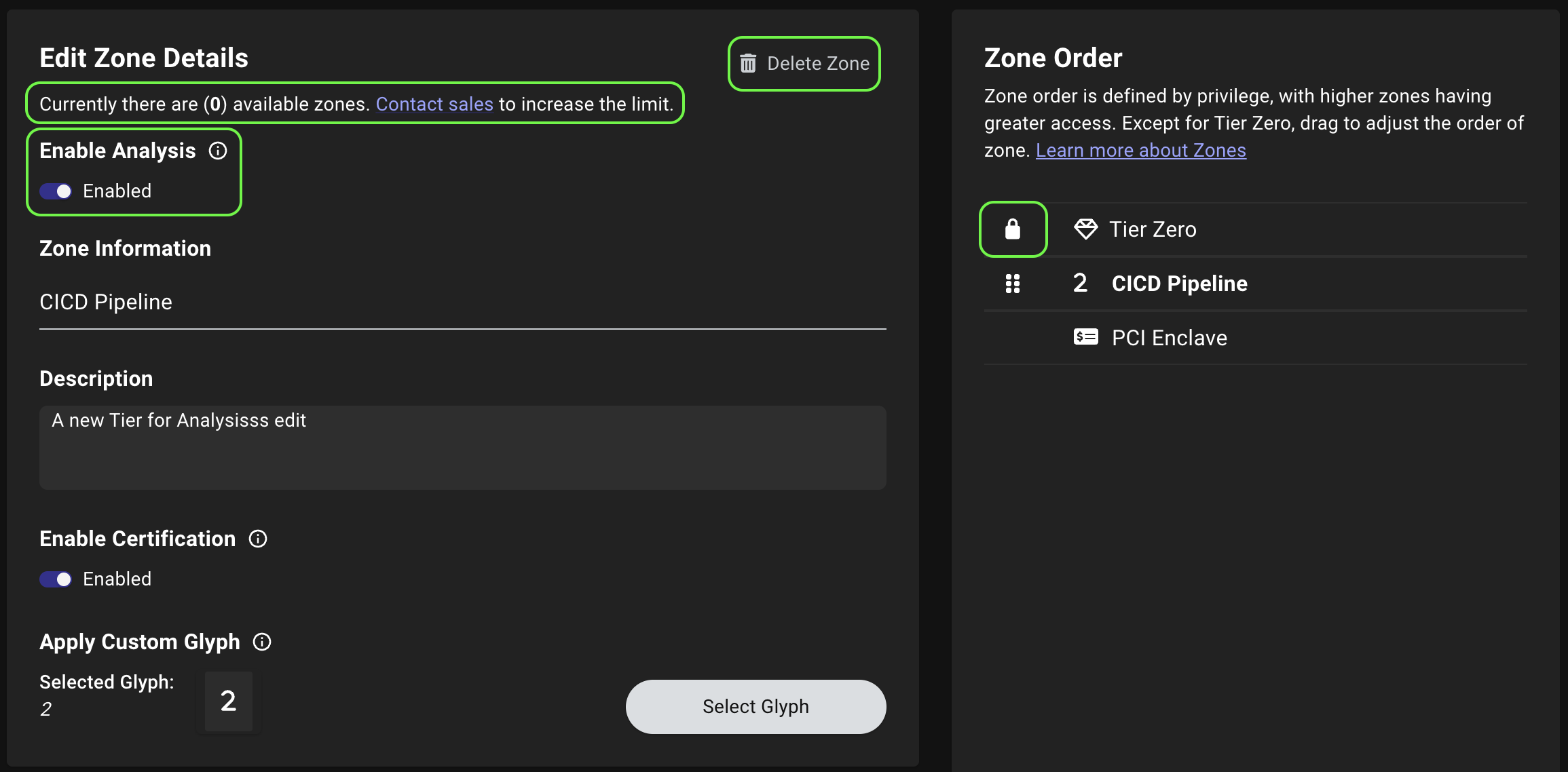 A view of the Zone Form showing the improved layout and messaging for creating and editing zones