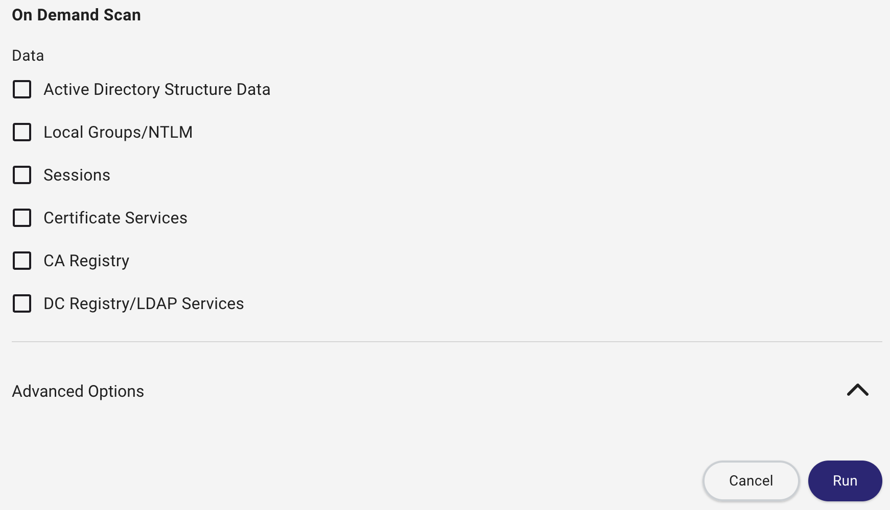 A collector client On Demand Scan configuration window