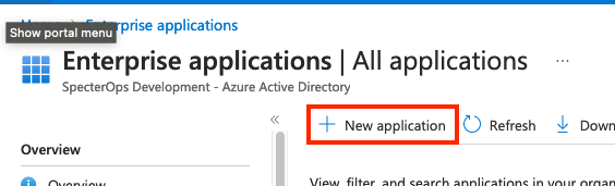 New Application button in Entra ID Enterprise Applications