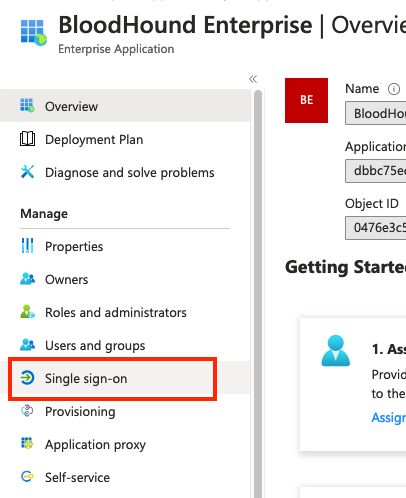 Single sign-on menu item for the newly created application