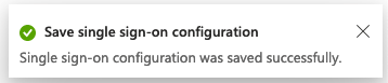 Azure confirmation message that SAML settings saved successfully
