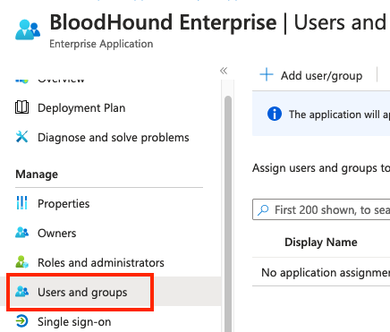 Users and Groups section for assigning application access