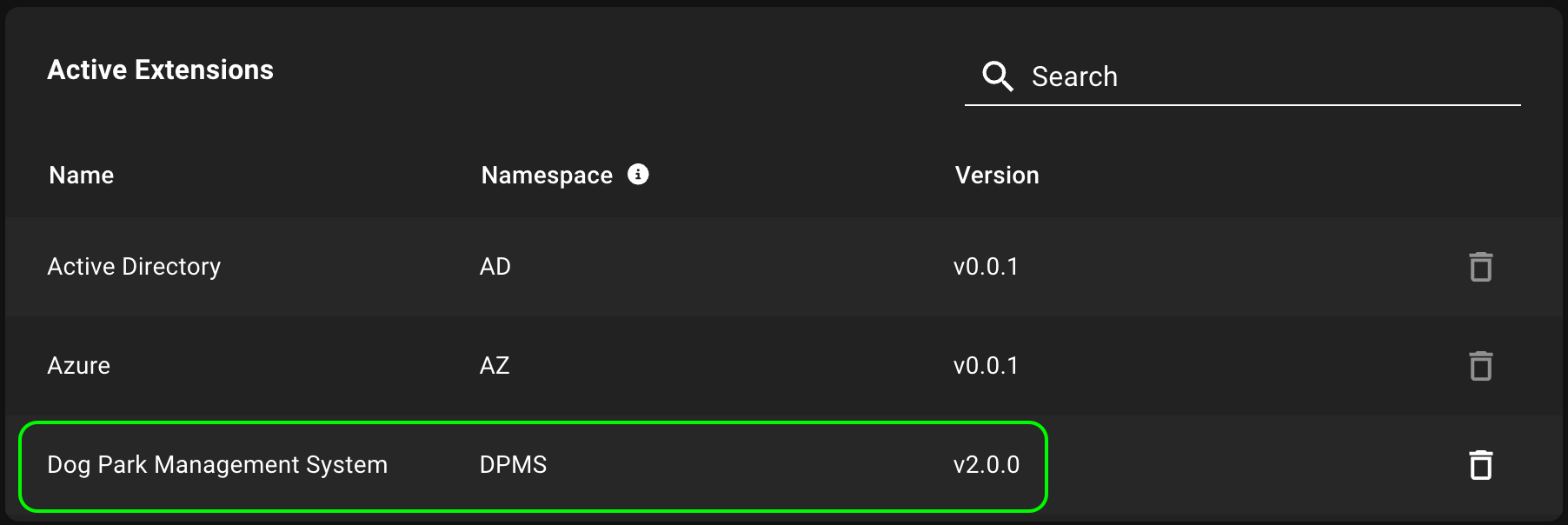 A screenshot showing the OpenGraph Management page with the list of active extensions, highlighting the newly installed extension.