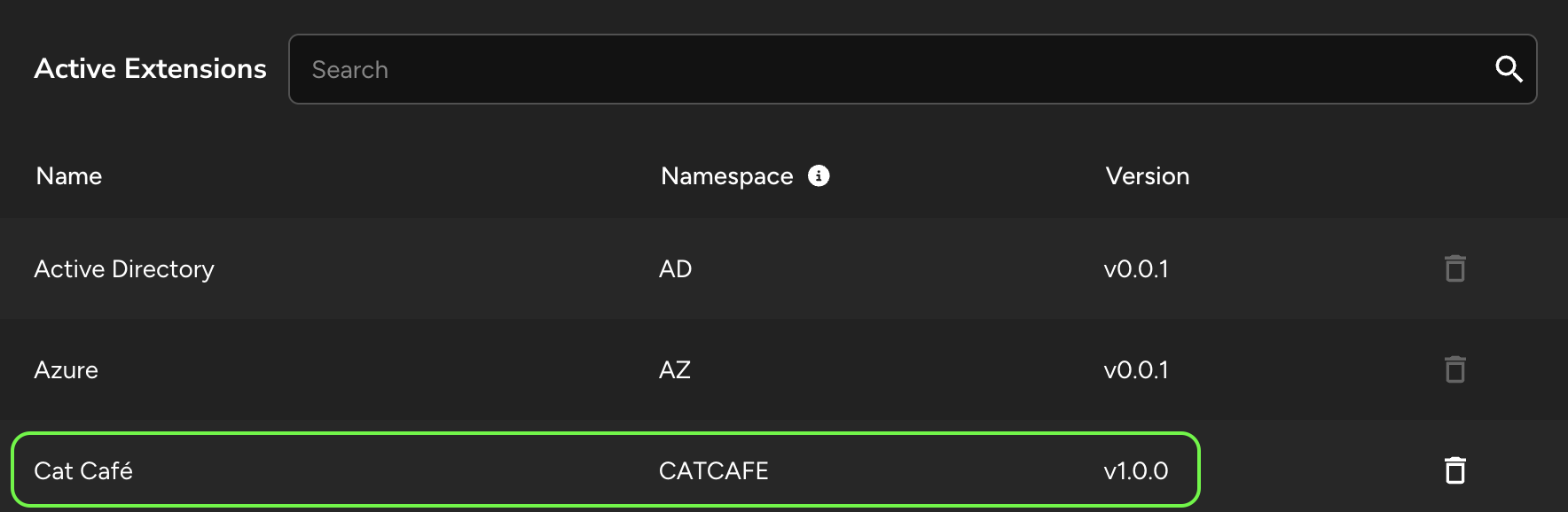 A screenshot showing the OpenGraph Management page with the list of active extensions, highlighting the newly installed extension.