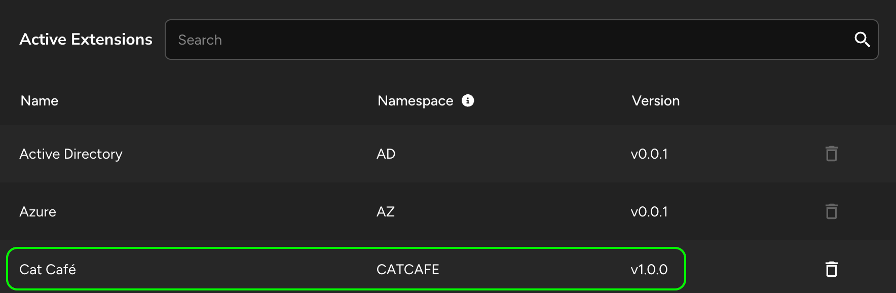 A screenshot showing the OpenGraph Management page with the list of active extensions, highlighting the newly installed extension.