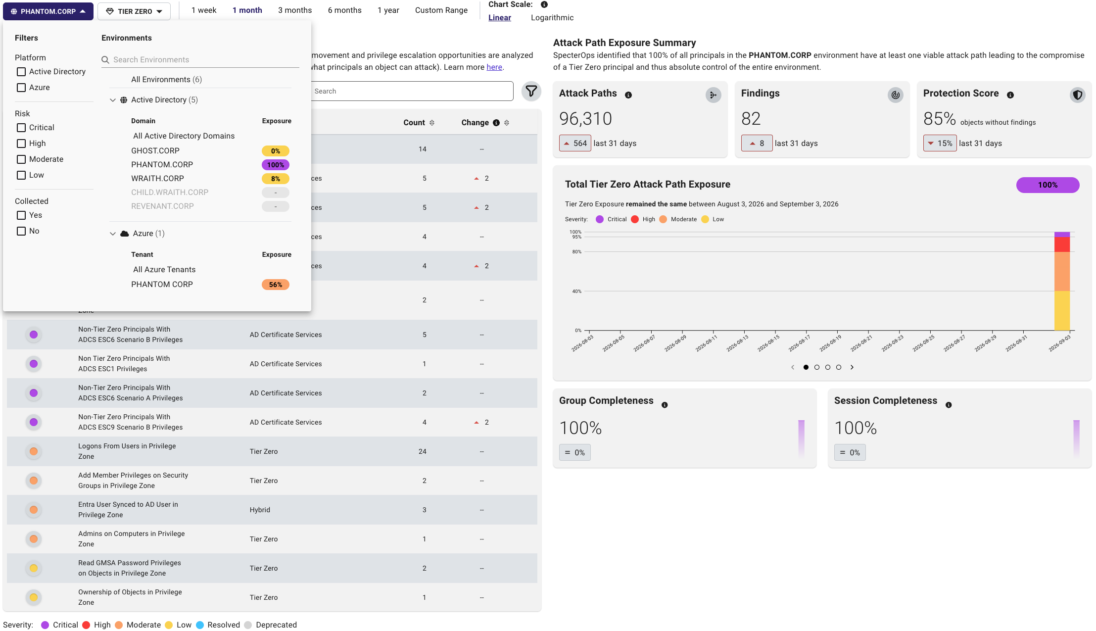 A view of the Posture page filter options
