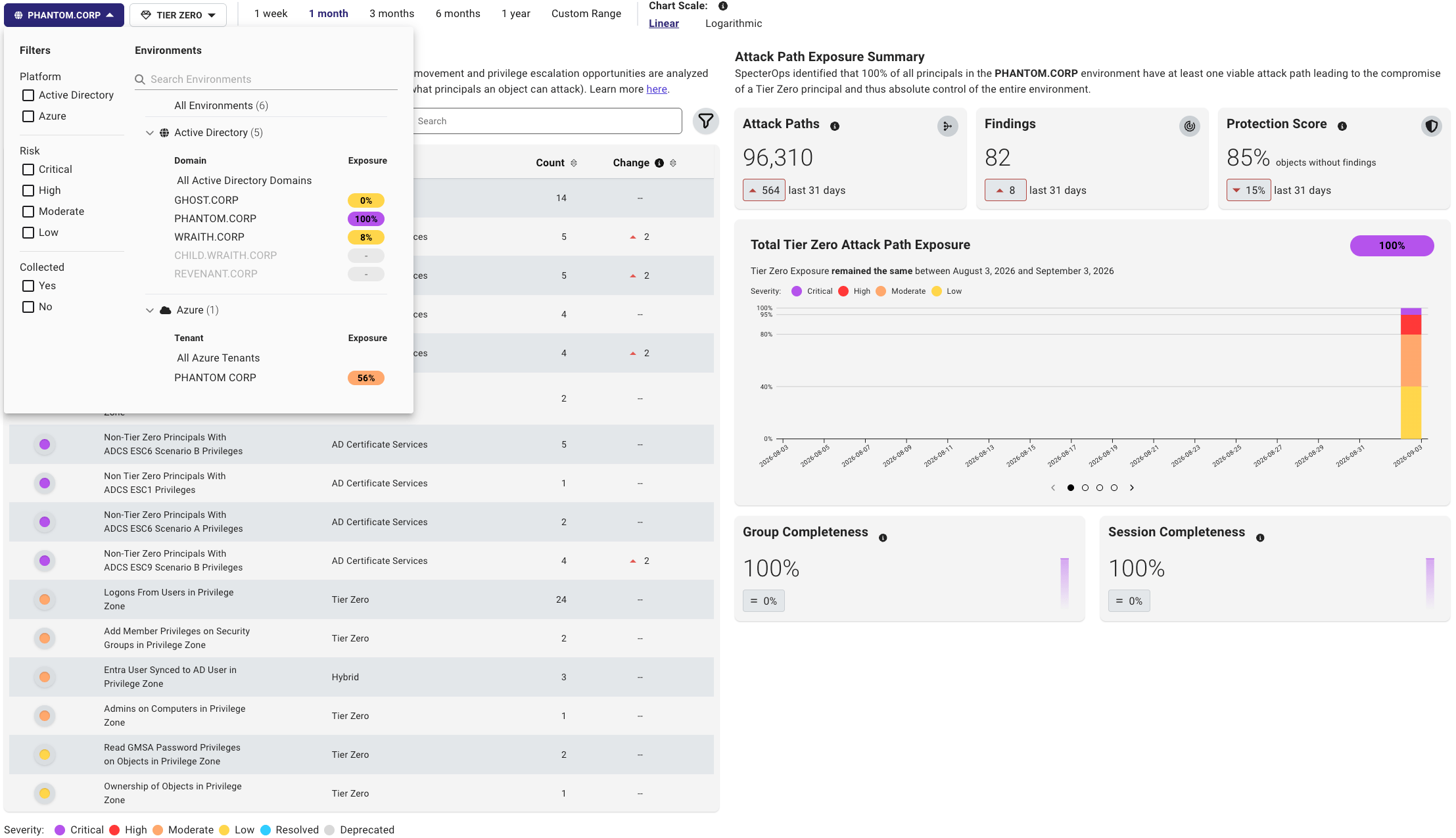 A view of the Posture page filter options
