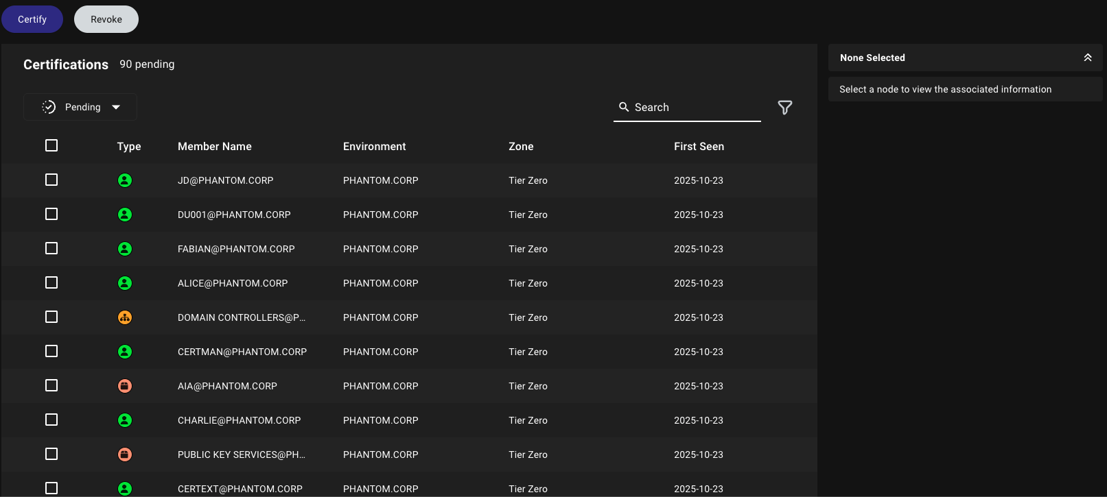 Privilege Zones certification tab Privilege Zones certification tab