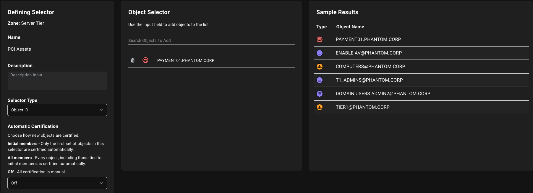 Object ID selector configuration Object ID selector configuration