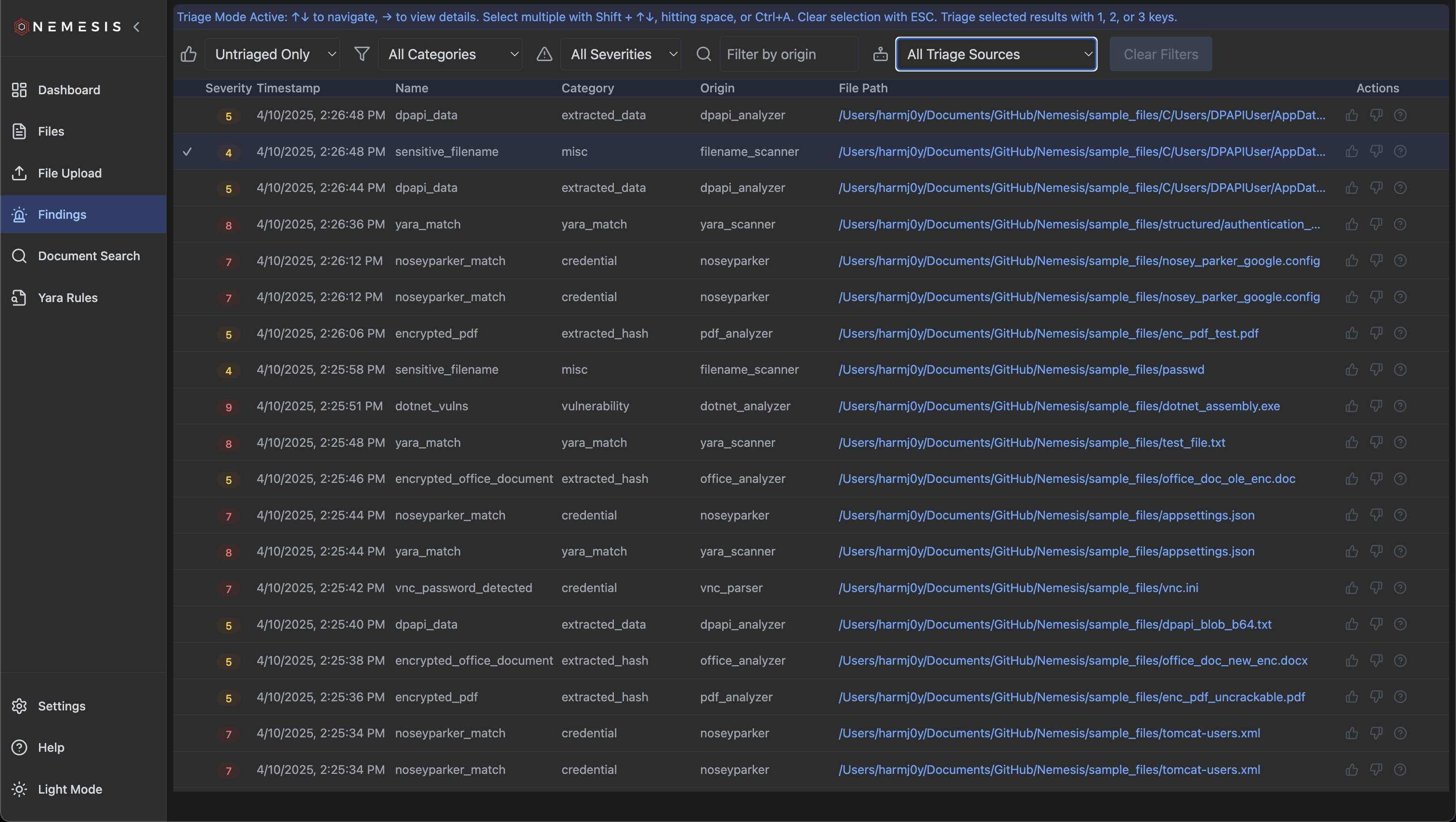 Nemesis Finding Triage
