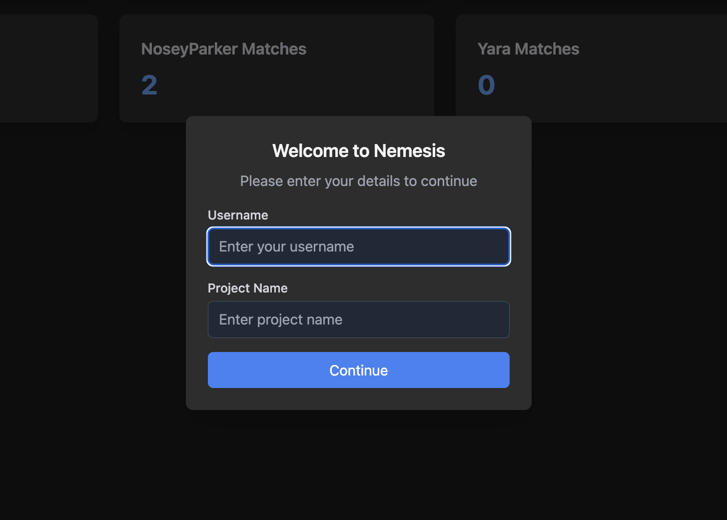 Nemesis Username and Project