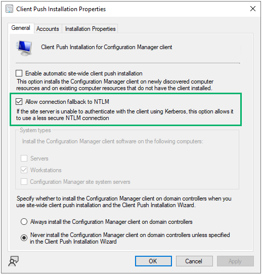 Client Push Installation Properties