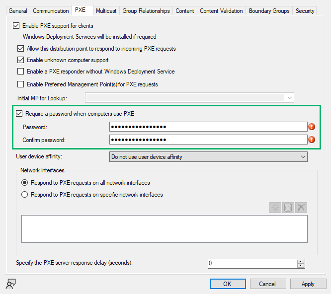 Distribution Point PXE Settings