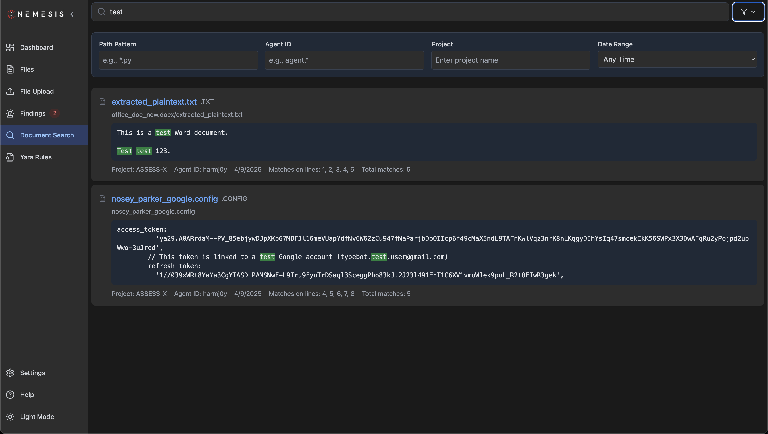 Nemesis Document Search Filter