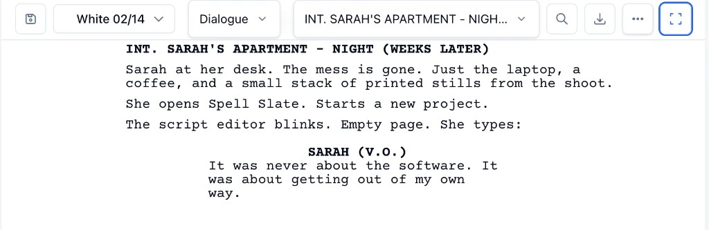 Script editor in focus mode with the active focus mode icon highlighted