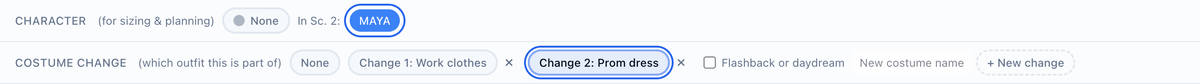 Ticking Flashback or daydream next to Change 2: Prom dress on the prom dress's board, which tags the change flashback