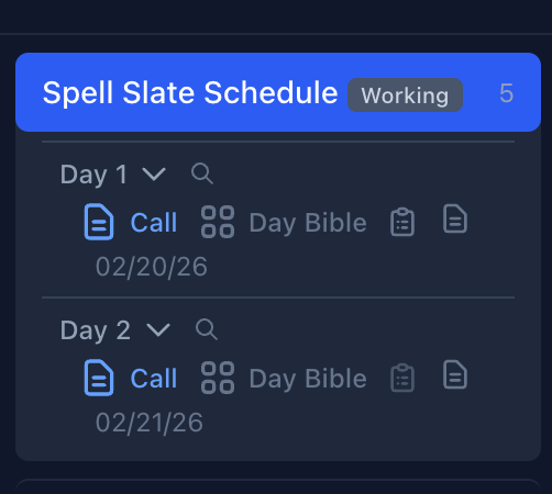 Schedule sidebar with days and Call link