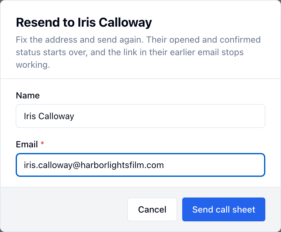 Resend to Iris Calloway with iris.calloway@harborlightsfilm.com corrected to harborlightsfilms.com
