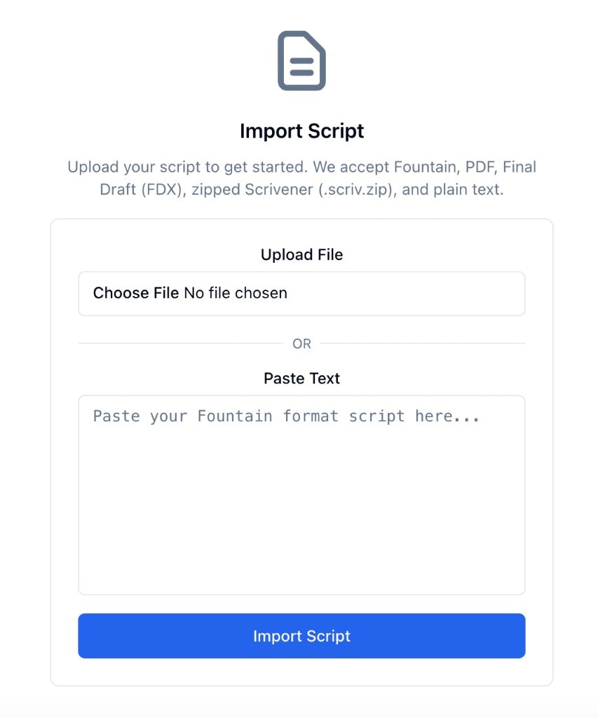 Upload script form on the Script tab