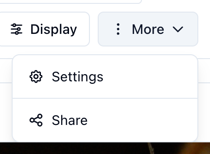 The More menu on the shot list View, with Settings and Share
