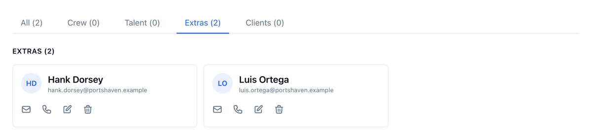 The Address Book's Extras tab listing Hank Dorsey and Luis Ortega