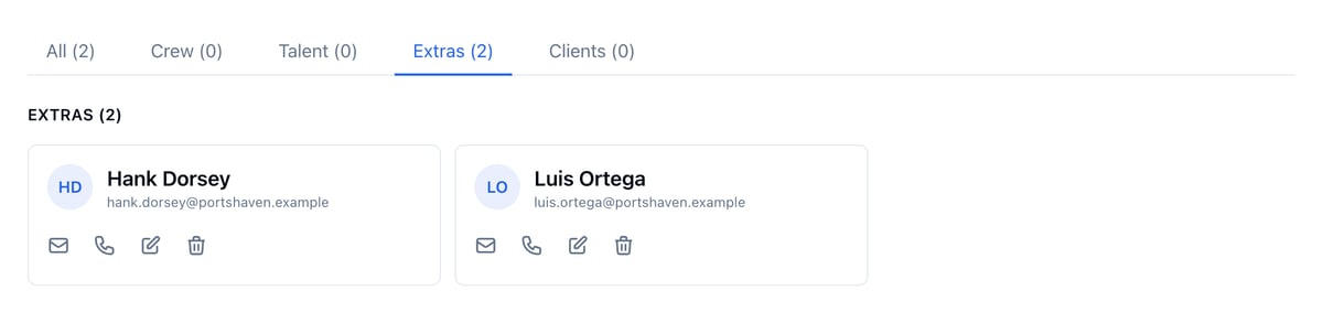 The Address Book's Extras tab listing Hank Dorsey and Luis Ortega