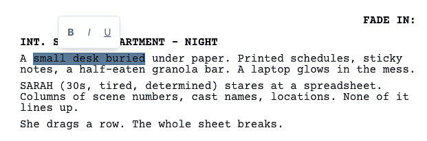 Floating toolbar for bold, italic, and underline