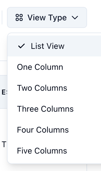 The View Type menu: List View and one to five columns of cards