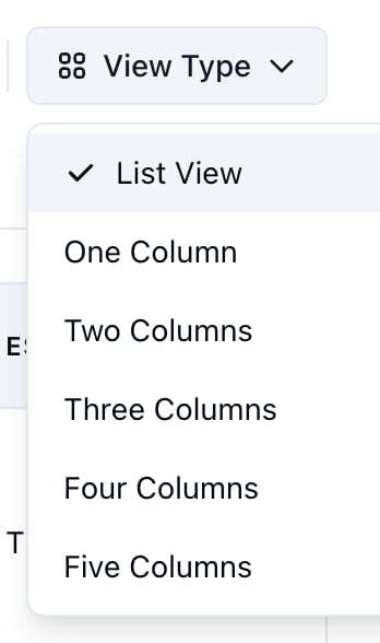 The View Type menu: List View and one to five columns of cards