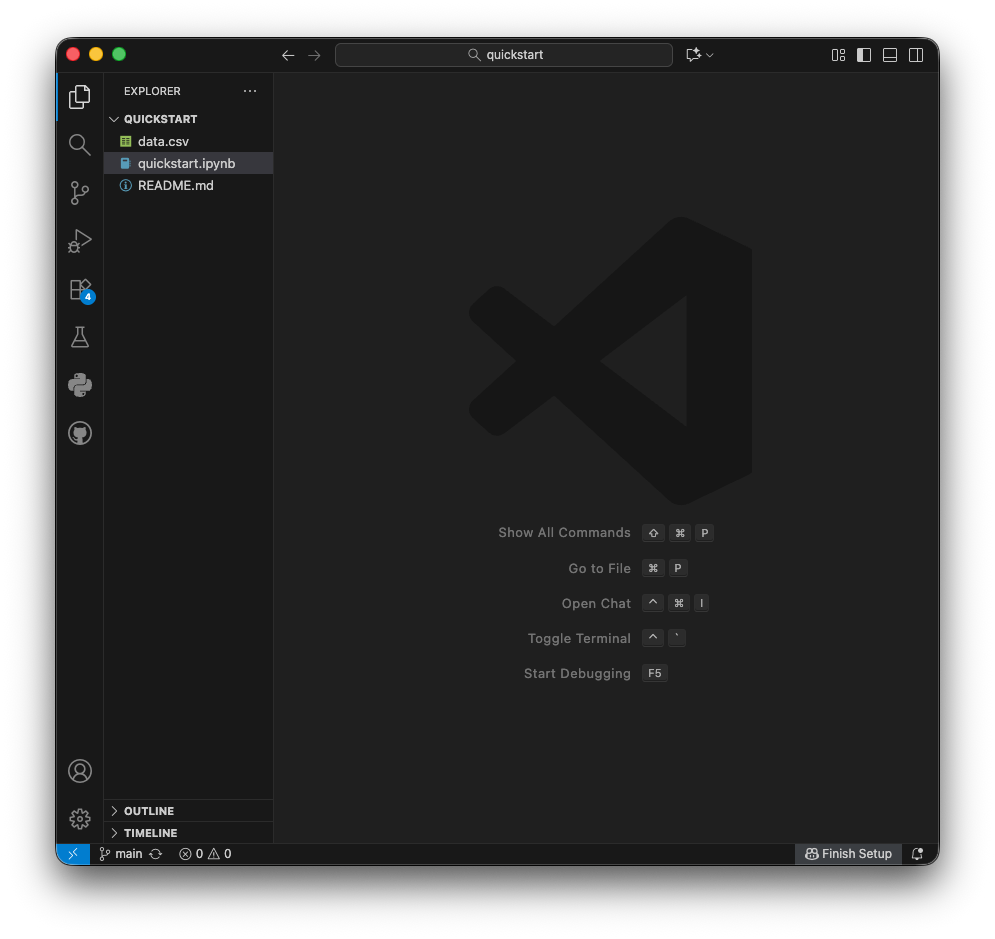 Quickstart project opened in IDE