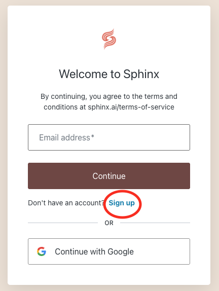 Sphinx sign up form