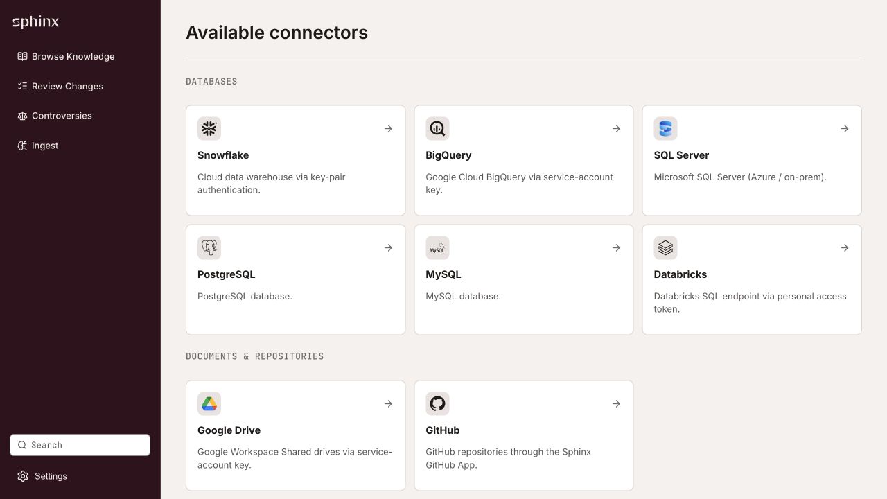 GitHub card under Documents and repositories on the Available connectors page