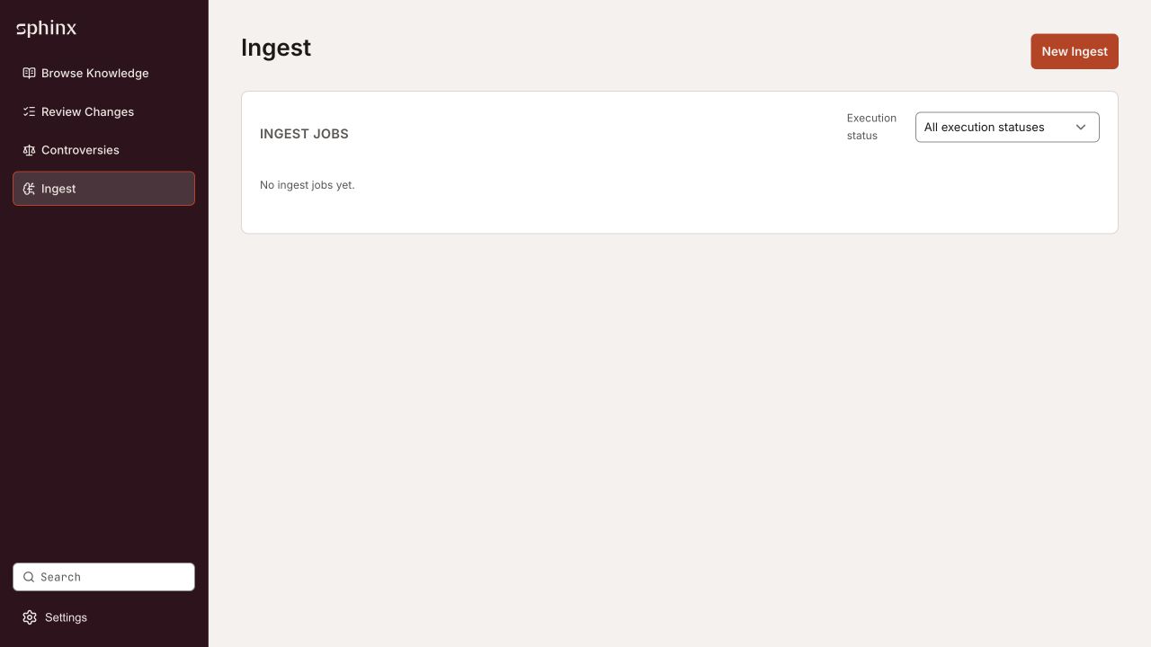 Ingest page with New Ingest at the top right