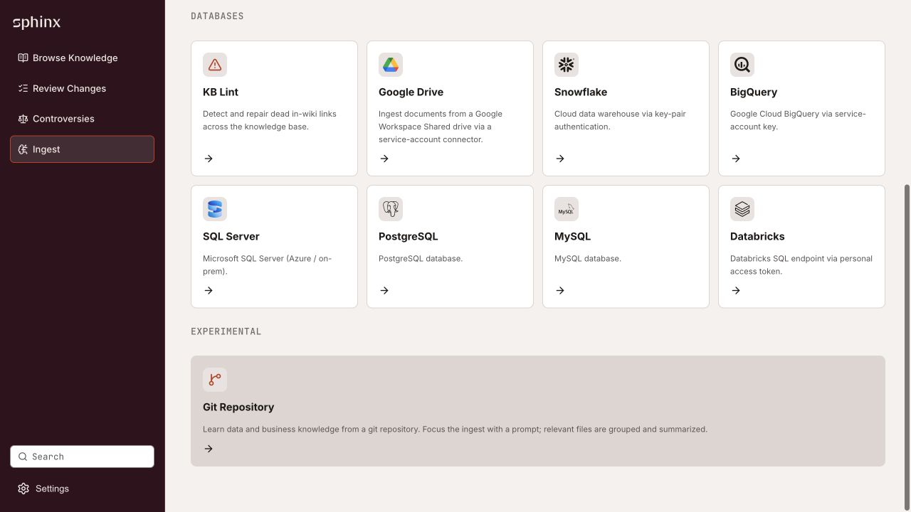 Git Repository card in the Experimental section of the ingest options